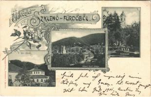 1901 Szklenófürdő, Sklené Teplice; Úri fürdő, látkép, park / spa, bath, general view, park. Stengel Art Nouveau, floral (EB)