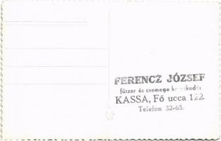 Kassa, Kosice; Ferenc József fűszer és csemege kereskedés üzlete és saját maga. Fő utca 122. / shop ...