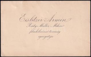cca 1920 Eislitzer Ármin, a Rády Maller Miksa filmkölcsönző-társaság igazgatójának névjegykártyája