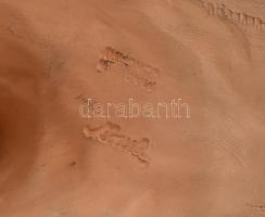 Komlós: Lovas. Színes mázakkal festett Art Deco kerámia, jelzett, restaurált, sérült. m: 26 cm