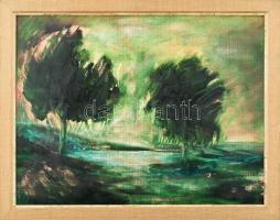 Jelzés nélkül: Zöld táj. Olaj, vászon, kartonon, fa keretben, 29,5x40 cm