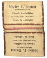 cca 1910 F. MIssler Bremen reklámos jegytartó, magyar reklámmal kivándorlóknak. Szövet, szakadással