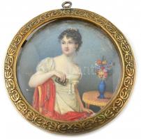 Josephine császárné. Miniatúra. Akvarell, karton. ÜVegezett keretben. d: 5 cm