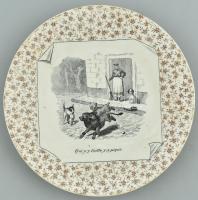 Opaque De Sarreguemines kutyás dísz tányér. Matricás, jelzett, hajszálrepedéssel. d- 21 cm