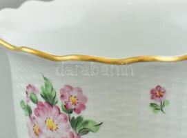 Herendi virágmintás, háncsnyomott kaspó. Kézzel festett, jelzett, másodosztály, néhány apró lepattan...
