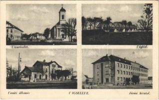 1944 Vágsellye, Schelle, Sala nad Váhom; utca, templom, Vág híd, vasútállomás, járási hivatal / street view, church, Váh river bridge, railway station, district office (EK)