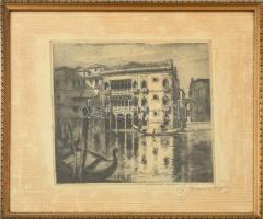 Sz. Gyenes Lajos (1890-1971): Venezia, Ca doro. Rézkarc, papír, jelzett, foltos, üvegezett fa keretben, 27,5×32 cm