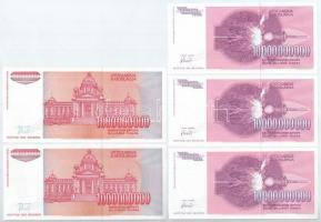 Jugoszlávia 1993. 1.000.000.000D (2x) sorszámkövetők + 10.000.000.000D (3x) sorszámkövetők T:I-
Yug...