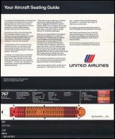 cca 1980 United Airlines légitársaság repülőgépeinek ülésrendjét ismertető képes prospektus, angol nyelven
