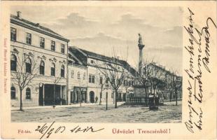 1903 Trencsén, Trencín; Fő tér, Bárány szálloda, üzlet. Szold Henrik kiadása / main square, hotel, shop (vágott / cut)