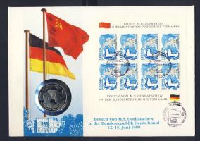 Szovjetunió 1989. "Gorbacsov látogatása az NSZK-ban" ffém emlékérem nagyalakú érmés, bélyeges borítékon T:PP