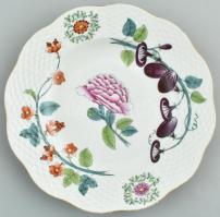 Herendi, Óherendi, ritka virág mintás porcelán tányér. Kézzel festett, jelzett, hajszálrepedéssel. d:18,5 cm