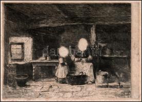 Munkácsy Mihály (1844-1900): Konyhában. Munkácsy egyetlen rézkarca, papír, jelzett a karcon, foltos,...