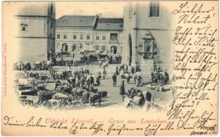 1901 Lőcse, Levoca; Piac, üzletek. Latzin János kiadása / market, shops (vágott / cut)