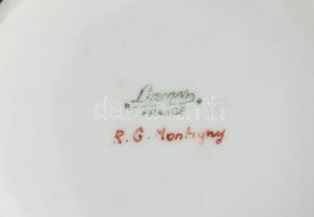 Limoges porcelán bonbonniere. Kézzel festett, jelzett, hibátlan. d: 12 cm