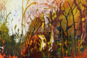 Uhrin Tibor, Cs. (1936 - ): Vakáció. Zománc, fém, fára applikálva. Jelzett, 20x40 cm