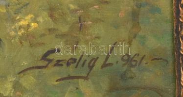 Szélig László (?-?): Patakpart. Olaj, vászon, jelzett. Deloratív, sérült keretben, 60x80 cm