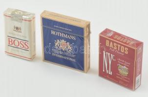 3 db csomag cigaretta, bontatlan csomagolásban, (Boss, Bastos, Rothmans)