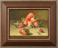 Oláh, Alexander (Oláh István?-): Csendélet eperrel. Olaj, falemez, jelzett. Dekoratív fa keretben, 1...