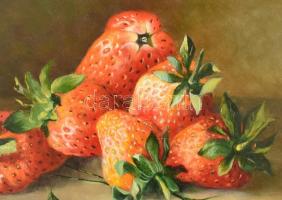 Oláh, Alexander (Oláh István?-): Csendélet eperrel. Olaj, falemez, jelzett. Dekoratív fa keretben, 1...