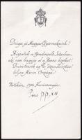 1956 XII Pius pápát (1876-1958) ábrázoló szentkép, rajta 1956-os karácsonyi üzenetével: "Drága ...