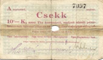 Pápa 1919. "Pápai csekk" 10K (2x), 20K (2x) lyukasztással érvénytelenítve T:III,III-/IV