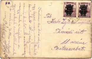 Komárom, Komárnó; vasútállomás, gőzmozdony, vagonok. Vasúti levelezőlapárusítás 9200. / railway stat...