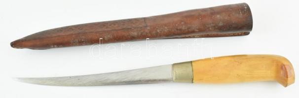 Marttiin filéző kés bőr hüvelyében, h:27 cm