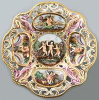 Capodimonte áttört porcelán tányér, jelzett, kopott, d: 17 cm
