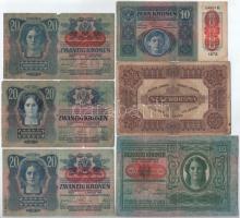 1912. 100K + 1913. 20K (3x) II. kiadás, egyik csehszlovák felülbélyegzéssel + 1915. 10K + 1920. 100K...