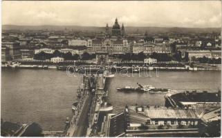 1930 Budapest, Lánchíd, "COZIA" gőzüzemű oldalkerekes személyhajó kéménydöntés közben (EK)