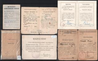 1945-1946 Vegyes igazolvány tétel, benne mentesítő papírokkal, stb