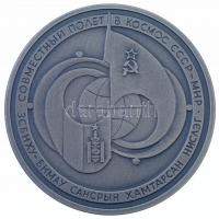 Szovjetunió 1981. Szovjet-mongol közös űrutazás kétoldalas, ezüstpatinázott Br emlékérem (60mm) T:1-,2 Soviet Union 1981. Soviet-Mongolian space flight two-sided, silver patinated Br medallion (60mm) C:AU,XF