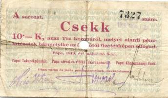 Pápa 1919. "Pápai csekk" 10K (2x), 20K (2x) lyukasztással érvénytelenítve T:III-,III-/IV