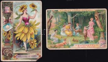 cca 1900-1920 Liebigs Fleisch-Extract / Liebig Társaság húskivonata, 2 db litho reklám kártya, kis sarokhiánnyal