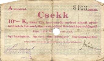 Pápa 1919. "Pápai csekk" 10K (2x), 20K (2x) lyukasztással érvénytelenítve T:III-,III-/IV