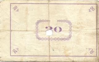 Pápa 1919. "Pápai csekk" 10K (2x), 20K (2x) lyukasztással érvénytelenítve T:III-,III-/IV