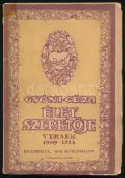 Gyóni Géza: Az élet szeretője. Versek 1909-1914. Bp., 1918., Athenaeum, 127 p. A borító és a könyvdíszek Prüner Arnold munkái. Második kiadás. Kiadói illusztrált papírkötés, kissé sérült borítóval, a gerincen kis javítással.