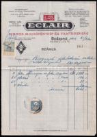 1913 Bp., Eclair francia mozgófénykép- és filmtársaság fejléces számlája, okmánybélyegekkel