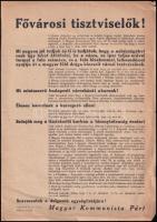 1945 Fővárosi köztisztviselők A kommunista párt felhívása. hirdtemény 20x30 cm