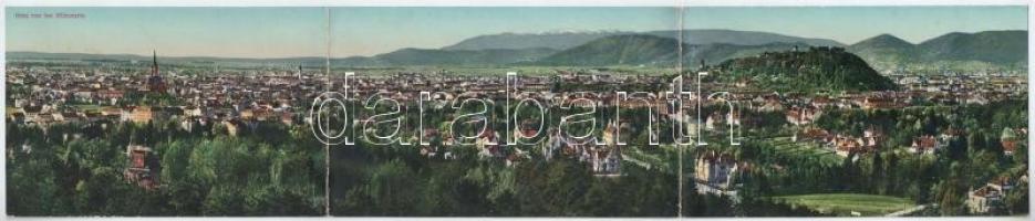 Graz (Steiermark), von der Hilmwarte / 3-tiled folding panoramacard (slightly torn at fold)