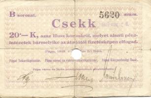 Pápa 1919. "Pápai csekk" 10K (2x), 20K (2x) lyukasztással érvénytelenítve T:III-,III-/IV