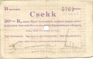 Pápa 1919. "Pápai csekk" 10K (2x), 20K (2x) lyukasztással érvénytelenítve T:III-,III-/IV