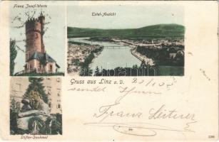 1904 Linz, Franz Josef-Warte, Total-Ansicht, Stifter-Denkmal / lookout tower, general view, monument (EK)