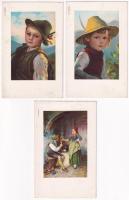Nestlé-féle gyermekliszt - 5 db RÉGI megíratlan litho képeslap, reklám / Nestlé childrens flour, advertisement - 5 pre-1945 unused postcards, litho