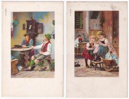 Nestlé-féle gyermekliszt - 5 db RÉGI megíratlan litho képeslap, reklám / Nestlé children's flou...