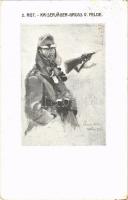 1915 2. Rgt. Kaiserjäger. Gruss v. Felde / WWI Austro-Hungarian K.u.K. military art postcard, Tyrolean Rifle Regiments + "K.u.K. 2. Rgt. d. Tiroler-Kaiserjäger" (EK)