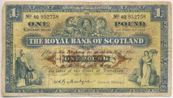 Skócia / The Royal Bank of Scotland 1958. 1P Szign.: W.R.B. Ballantyne T:III- bal felső sarokban kis anyaghiány Scotland / The Royal Bank of Scotland 1958. 1 Pound Sign.: W.R.B. Ballantyne C:VG upper left corner with small missing material