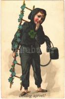 1937 Boldog Újévet! / New Year greeting art postcard with chimney sweeper (Rb)