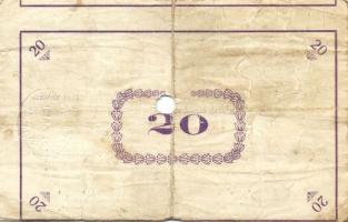 Pápa 1919. "Pápai csekk" 20K (2x) erős elő- és hátlapi elcsúszásokkal, lyukasztással érvén...